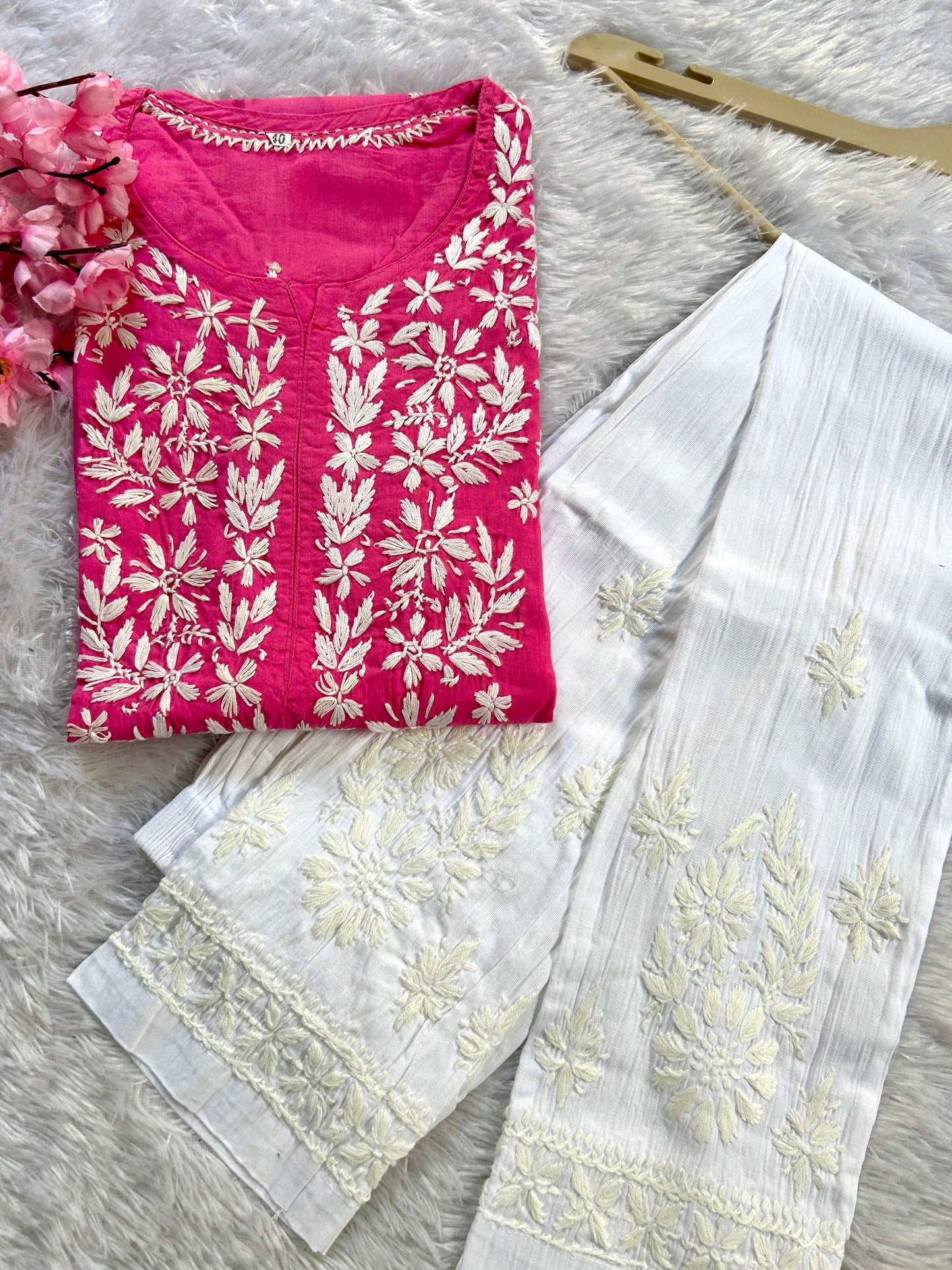 Pink Divine Comfort: Pure Cotton Kurti and Pant Set - Inayakhan Shop 