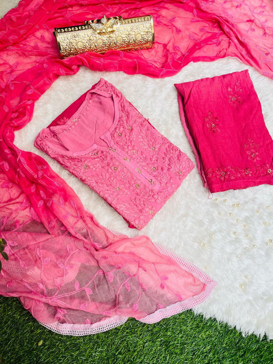 Pink Elegance in Rayon Chikankari Ensemble - Inayakhan Shop 