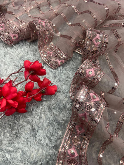 💖 Pink Elegance Soft Net Sequin Saree Set 💖 - Inayakhan Shop 