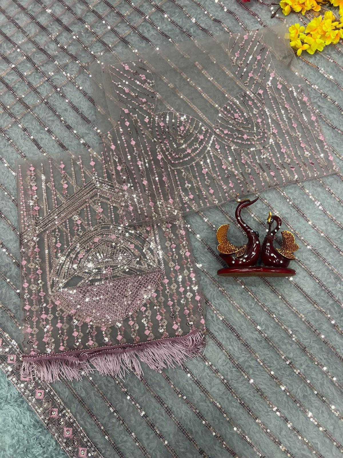 💖 Pink Elegance Soft Net Sequin Saree Set 💖 - Inayakhan Shop 