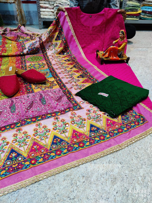 Pink Elegant Chikankari Kurti, Palazzo, and Pakistani Dupatta Set - Inayakhan Shop 