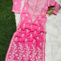 Pink Elegant Viscose Chikankari Work Kurti with 3D Fine Chikankari Handwork