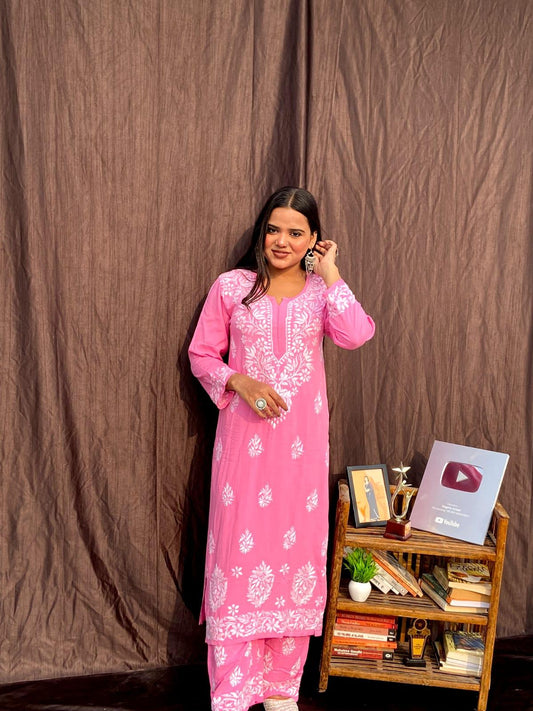 Pink Enchanting Lucknowi Royale Co-ord Set - Inayakhan Shop 