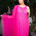 Pink Ethereal Chikankari Pure Viscose Sleeveless Set Upto 4XL