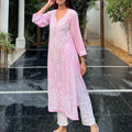 Pink Ethereal Elegance Cotton Chikankari Kurta and Pant Set