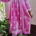 Pink Exclusive Chikankari Work Rayon Naira Cut Kurti and Pant Set
