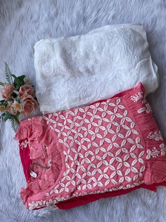 Pink Exclusive Dyeable Maslin Gown With Dupatta - Inayakhan Shop 