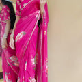 Pink Floral Summer Classy Georgette Printed Saree with Pearl Lace Border