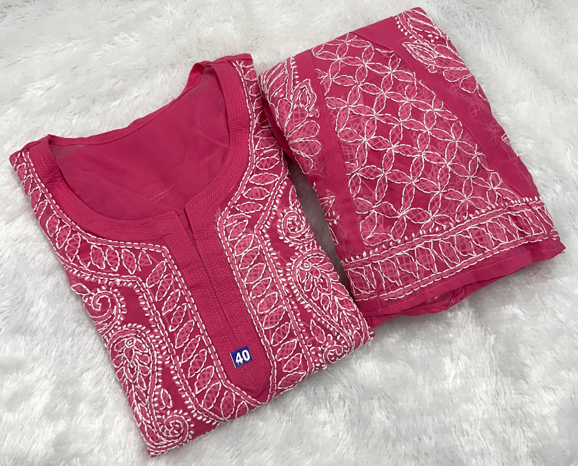 Pink Georgette Chikankari Buti Jaal Kurti Sharara Set Inner Included - Inayakhan Shop 