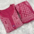 Pink Georgette Chikankari Buti Jaal Kurti Sharara Set Inner Included