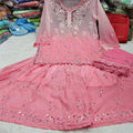 Pink Georgette Kurti Set with Fine Mirror Embroidery Work Shopping Online