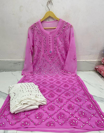 Pink Georgette Mirror Kurti Sharara Set Latest Online - Inayakhan Shop 