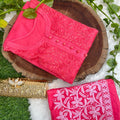 Pink Graceful Cotton Chikankari Work Set: Kurti + Pant up to 6 XL ++ Sizes