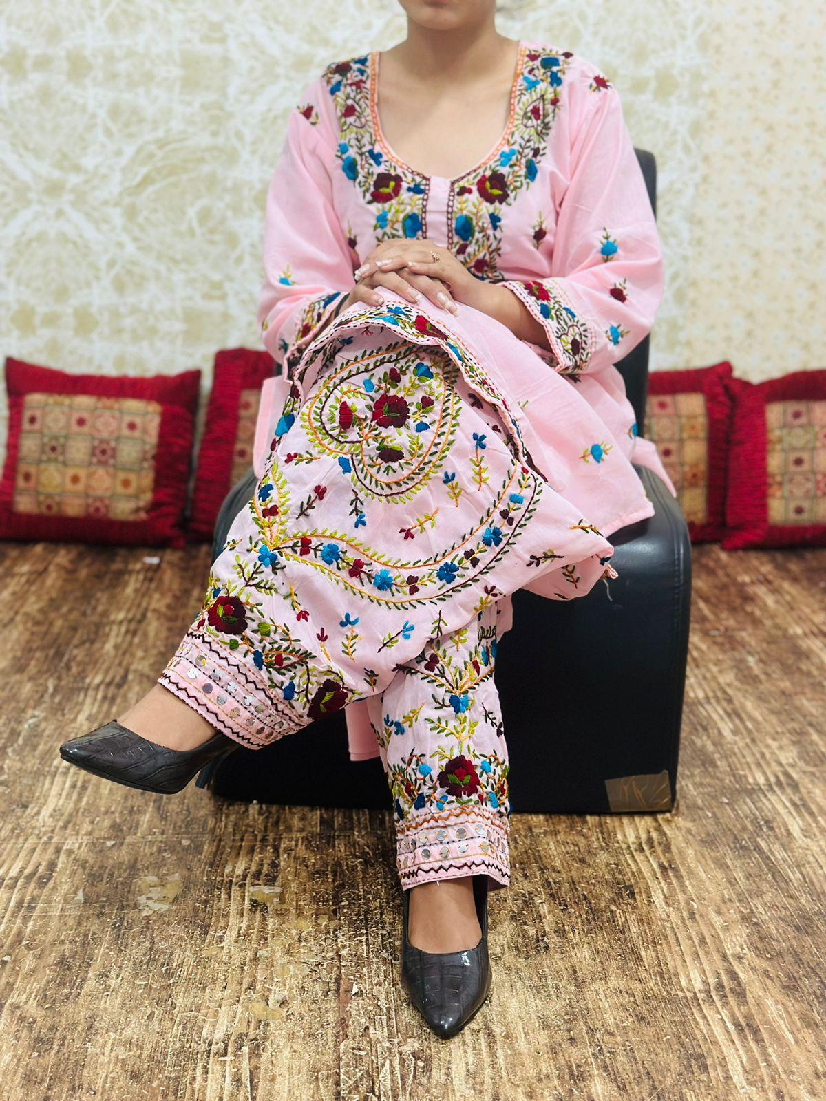 Pink Handwork Co-Ord Set with Kantha Kurti and Salwar - Inayakhan Shop 