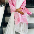Pink Lucknow Luxe Elegance 3 pc Kurti Set with Afghani Pants & Dupatta