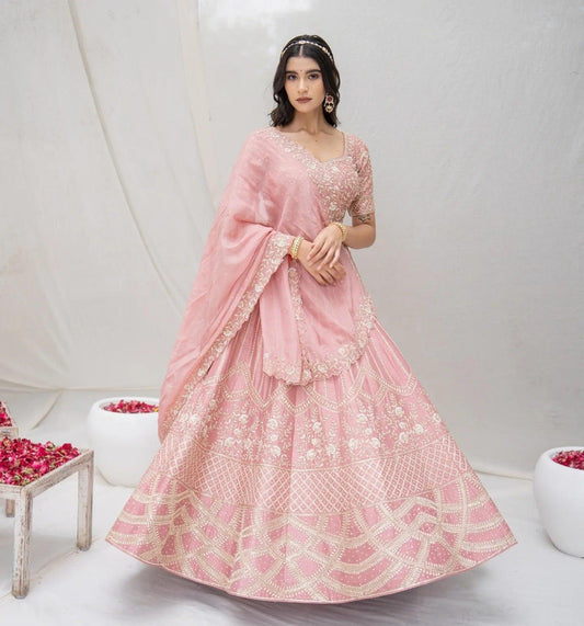 Pink Luxe Georgette Lehenga Choli Set - Inayakhan Shop 