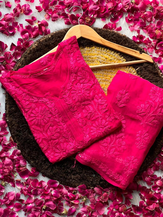 Pink Luxurious 3D Viscose Kurti and Plazo Set - Inayakhan Shop 