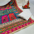 Pink Multicolor Rajasthani Patterns Chikankari Elegance - Pakistani Dupatta & Kurti Palazzo Set
