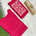 Pink New Designer Lace Pattern Kurti Set in Cotton Chikankari Handwork