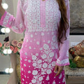 Pink Premium 3D Jasmine Maslin Kurti with White Pallazo (Limited Stock)