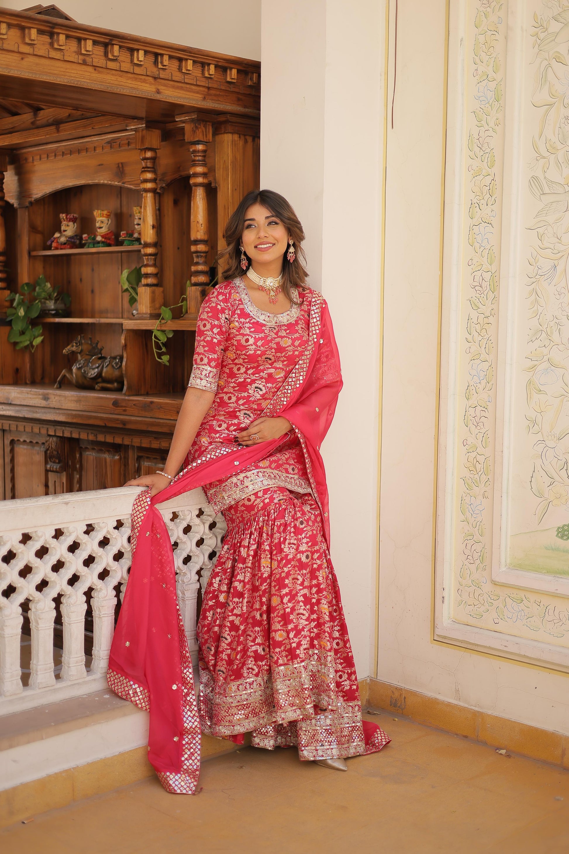 Pink Premium Designer Readymade Top-Gharara-Dupatta Collection - Inayakhan Shop 