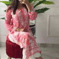 Pink Premium Modal Lucknowi Chikankari Kurti and Rayon Plazo Set