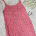 Pink Premium Noodle Strap Viscose Handwork Lucknow Chikankari Kurti