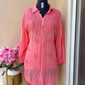 Pink Premium Viscose Chikankari and Mukesh Work Shirt Only Plus Sizes