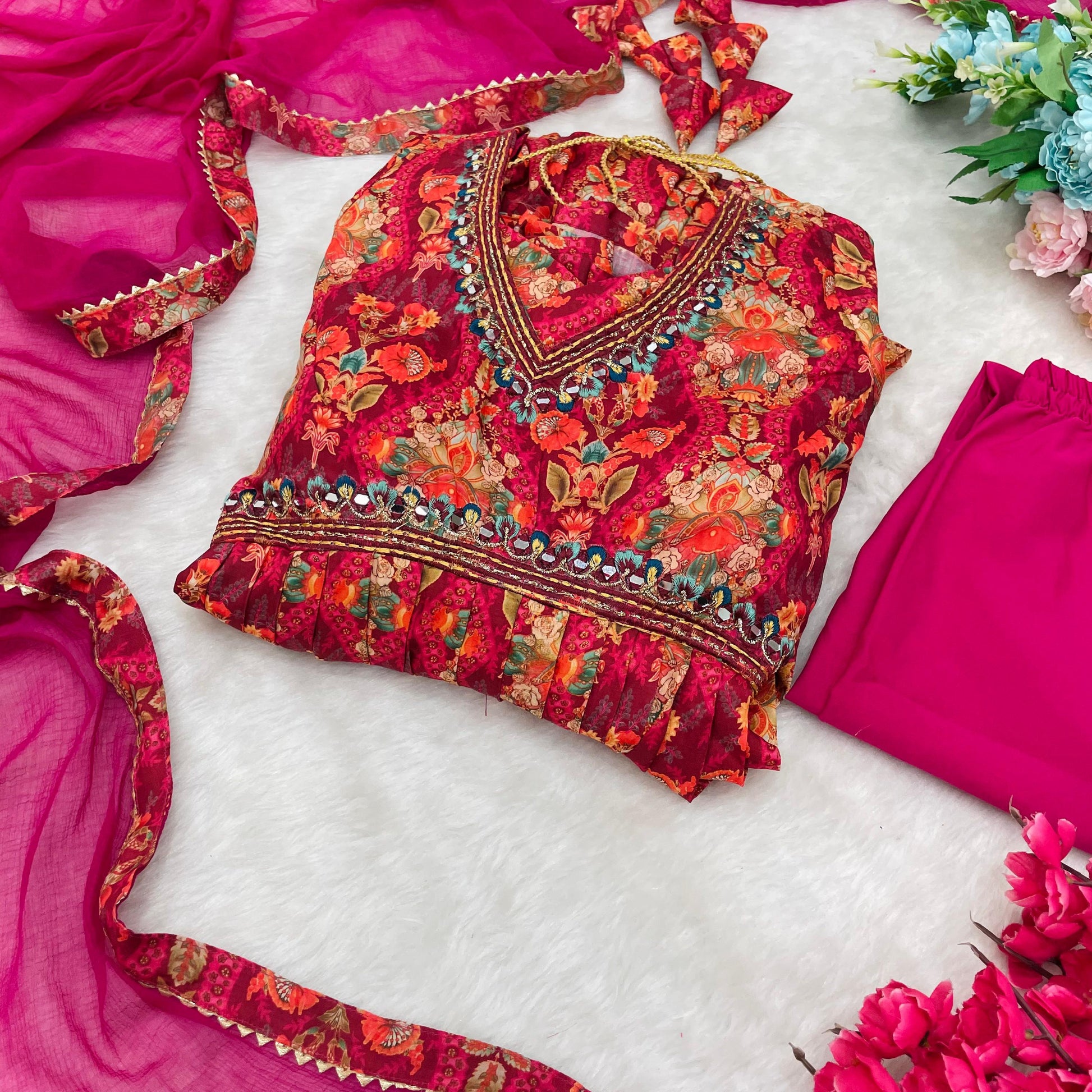 Pink Rakhi Special Party Wear Alia Cut Anarkali Dress with Dupatta and Pant - Inayakhan Shop 
