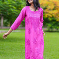 Pink Regal Radiance Chanderi Silk Kurti and Stretchable Pant Set