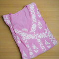 Pink Roman Silk Chikankari Angrakha Kurti and Pant Set
