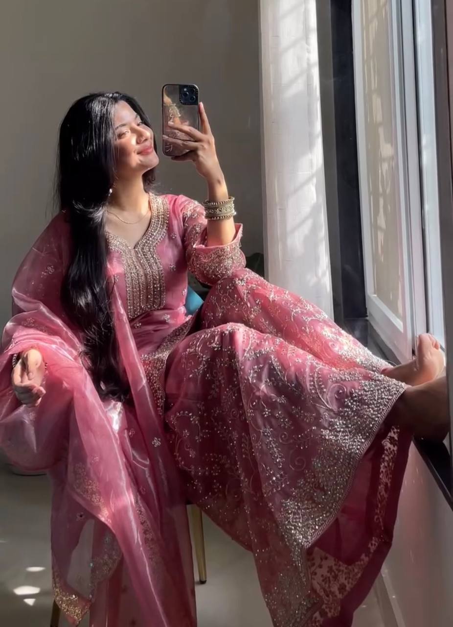 Pink Ethereal Silk Embroidered Ensemble Eid Special