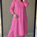 Light Pink Lucknow Chikankari Rayon Kurta Palazzo Co-ord Set with Tone-to-Tone Hand Embroidery Plus Size