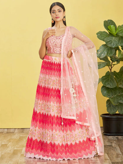 Baby Pink Chinon Wedding Guest Party Wear Lehenga Choli