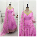 Pink Elegant Embroidered Georgette Gown Set (Gown + Pant + Dupatta)