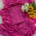 Pink Handcrafted Tone-on-Tone Lucknowi Chikankari Chanderi Silk Set