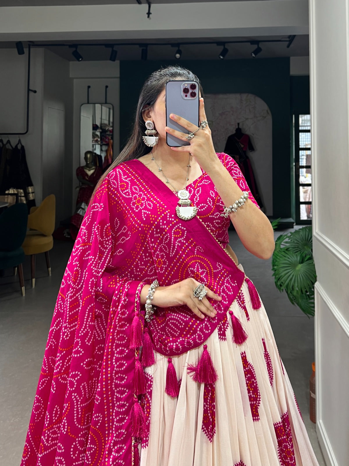 Pink Bandhej Navratri Garba Chaniya Choli with Dupatta