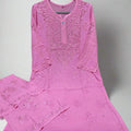 Pink Premium Rayon Lucknow Chikankari Kurti Palazzo Dyed Set with Mukesh Work
