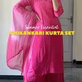 Elegant 3 pc Pink Ethereal Dyeble Modal Chikankari Kurta Set