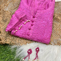 Pink Elegant Chanderi Kurti with Quraishiya & Moti Work – Matching Handmade Earrings & lycra Pant