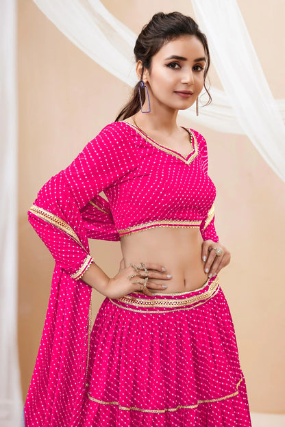 Pink Color Leheriya Print Wide Flair Navratri Lehenga Choli