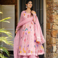Pink Designer Embroidered Floral Gown Sharara Set | Party Wear