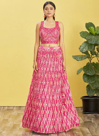 Pink Chinon Wedding Guest Party Wear Lehenga Choli