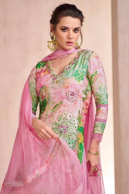 Pink Elegant Party Wear Muslin Lehenga Suit with Dupatta