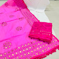 Pink Chikankari Kurti Plazo Set with Golden Mirror Phulkari Dupatta Plus Sizes