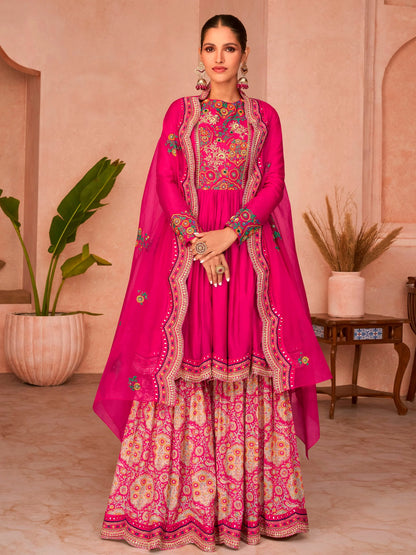 Pink Color Silk Splendor Party Wear Salwar Kameez Sharara with Dupatta