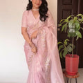 Pink Royal Elegance Hand-Embroidered Jimmi Choo Saree Blouse Set