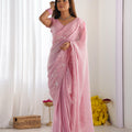 Pink Premium Crushed Fancy Tissue Silk Saree