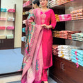 Pink Elegant Summer Floral Suit Set in Cotton Silk with Hand Embroidery & Schiffli Detailing