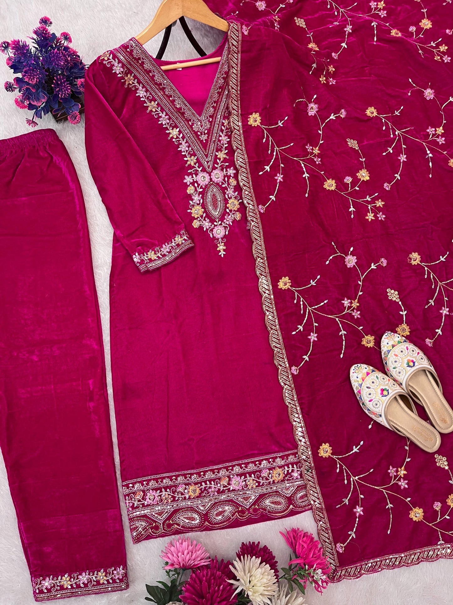 Premium Pink Velvet Salwar Suit Set (New)